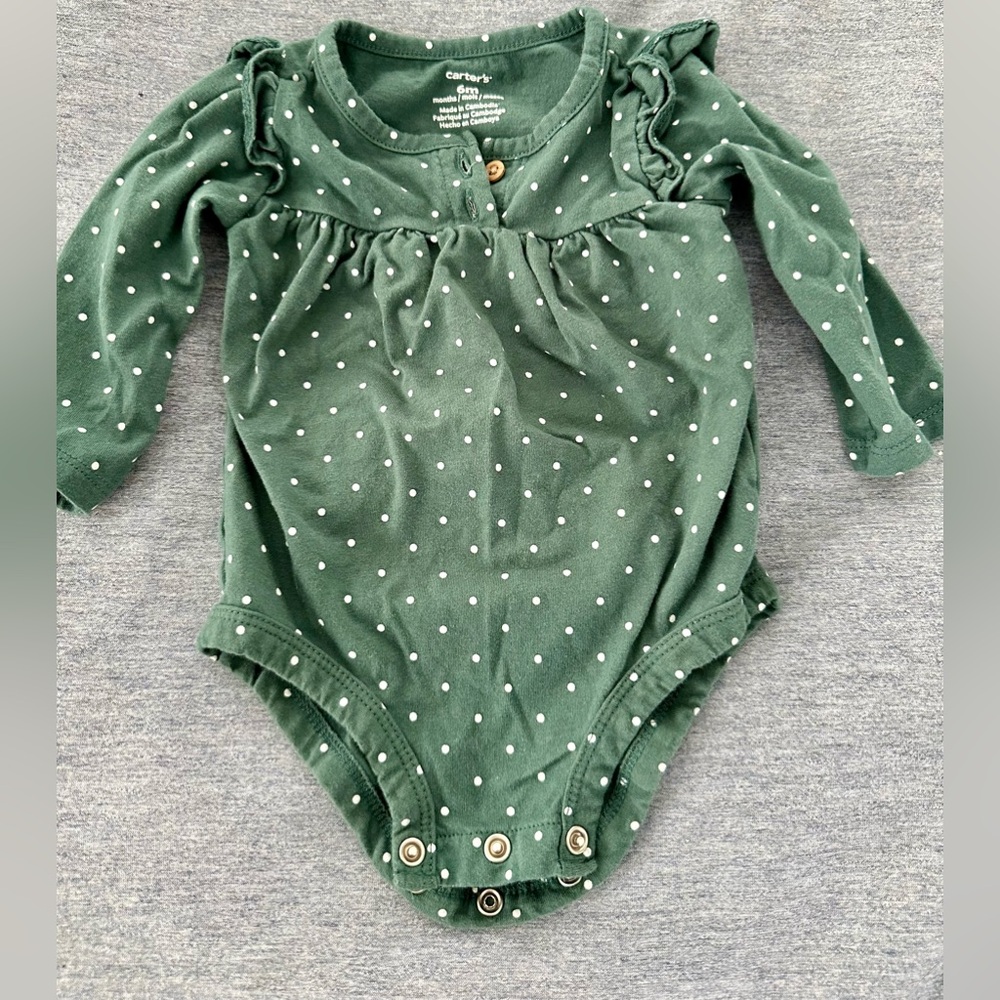 Carters Polka Dot Ruffle Shoulder Bodysuit 6 Month
